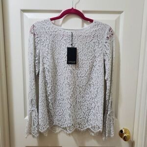 Adrienne Vittadini Lace Blouse | Small | Scallop Fringe Lined NEW